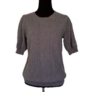 Romantic Feminine Puff Sleeves Gray Soft Knit Sweater Short Sleeve Textured